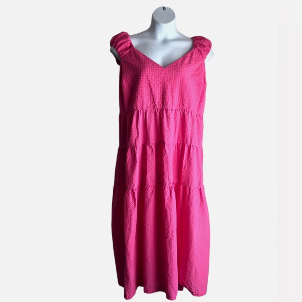 Old Navy Womens Gauze Tiered Maxi Dress Plus Pink Pockets Smocked Textured